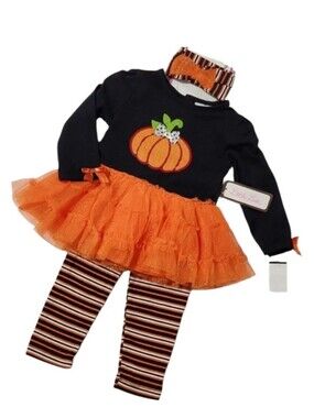 Little Lass 3pc Sequined Pumpkin Halloween Set (12M)